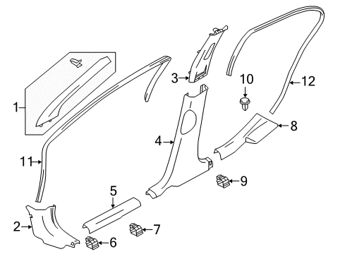 2015 Nissan Versa Interior Trim - Pillars, Rocker & Floor Garnish-Center Pillar, Upper LH Diagram for 76914-3AN1A