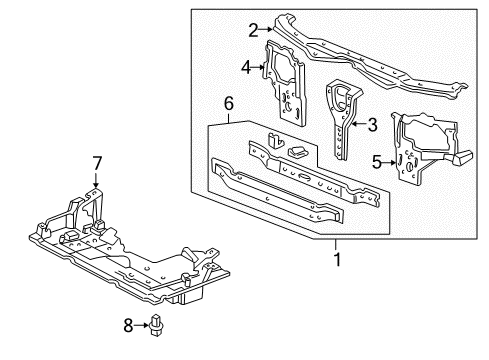 1996 Acura RL Radiator Support Stay, Bulkhead Center Diagram for 60434-SZ3-A00ZZ