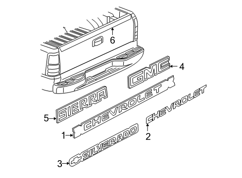 2007 Chevrolet Silverado 2500 HD Classic Exterior Trim - Pick Up Box Nameplate Diagram for 15114063