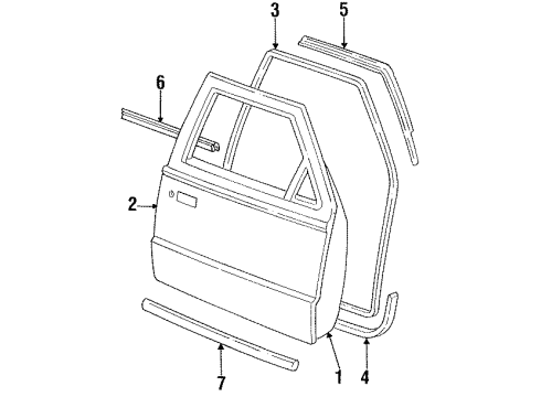 1995 Ford Ranger Door & Components, Exterior Trim Door Shell Diagram for 5L5Z-1020124-A