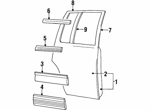1990 Chrysler LeBaron Rear Door & Components, Exterior Trim Molding-Rear Door Diagram for 5011120AA