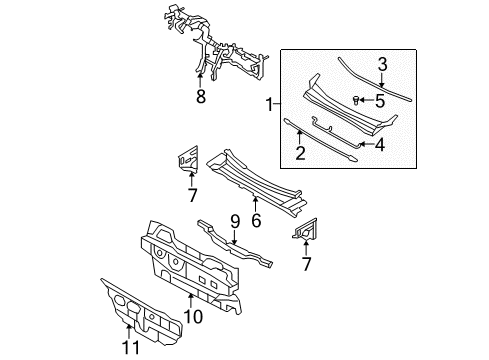 2009 Hyundai Santa Fe Cowl Insulator-Dash Panel Diagram for 84124-0W000