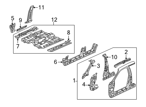 2000 Acura TL Center Pillar, Hinge Pillar, Rocker, Floor & Rails, Uniside Pillar Set, Left Front (Lower) (Inner) Diagram for 04676-S0K-A00ZZ