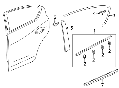 2014 Acura ILX Exterior Trim - Rear Door Garnish, Left Rear Door Sash Diagram for 72970-TX6-A01