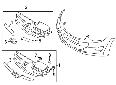 2011 Hyundai Elantra Grille & Components Radiator Grille Assembly Diagram for 86350-3X000