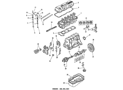 1985 Nissan 720 Engine Parts, Mounts, Cylinder Head & Valves, Camshaft & Timing, Oil Pan, Oil Pump, Crankshaft & Bearings, Pistons, Rings & Bearings Valve-Exhaust Diagram for 13202-N8500