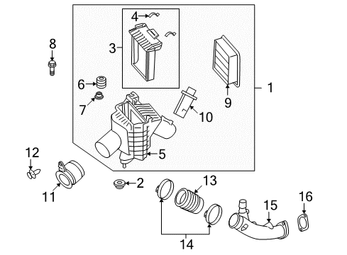 2013 Nissan GT-R Filters Duct-Air Diagram for 16554-JF00B