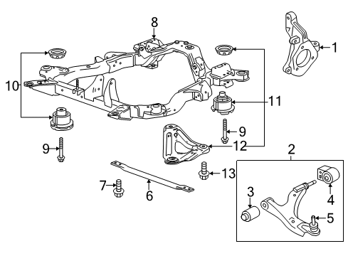 2015 Chevrolet Captiva Sport Front Suspension Components, Lower Control Arm, Stabilizer Bar Engine Cradle Insulator Diagram for 25866474