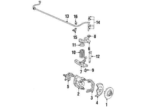 1987 Pontiac Fiero Front Suspension Components, Lower Control Arm, Upper Control Arm, Stabilizer Bar Insulator, Front Spring Diagram for 363441