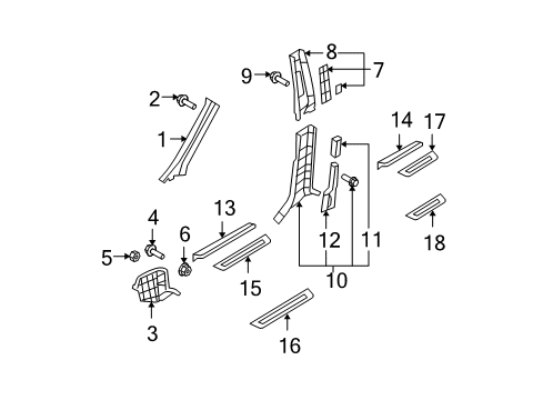 2007 Hyundai Santa Fe Interior Trim - Pillars, Rocker & Floor Trim Assembly-Front Pillar RH Diagram for 85820-2B010-J9