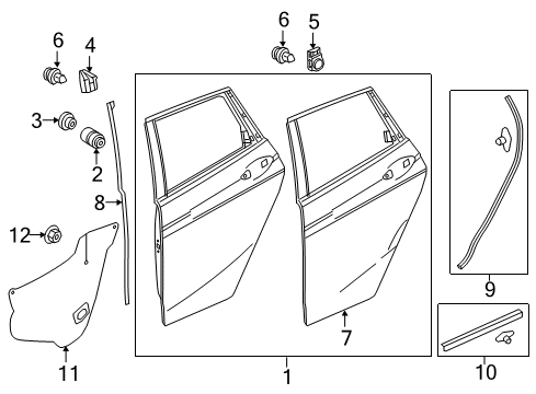2015 Honda Fit Rear Door Sub-Seal, R. RR. Door Center Diagram for 72825-T5A-013