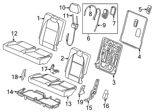 2022 Acura MDX Third Row Seats Pad Complete, Rear Cushion Diagram for 82137-TYA-A21