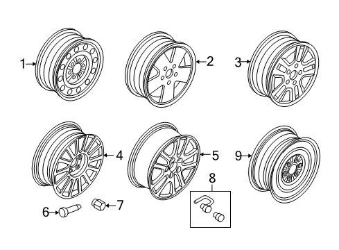 2008 Mercury Milan Wheels Wheel, Alloy Diagram for 7N7Z-1007-E