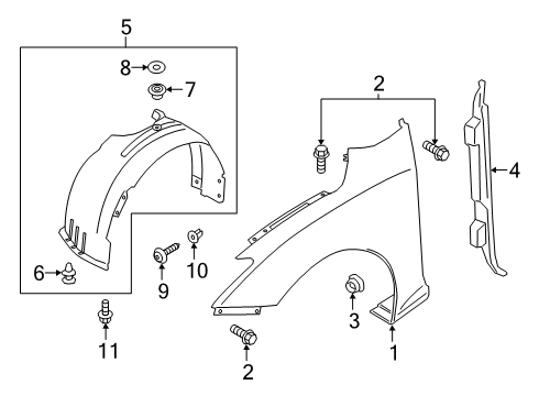 2020 Hyundai Veloster Fender & Components Front Wheel Guard Assembly, Left Diagram for 86811-J3000