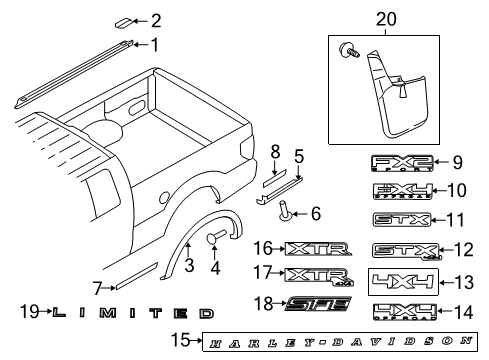 2013 Ford F-150 Exterior Trim - Pick Up Box Upper Molding Plug Diagram for 5L3Z-99290D90-AAA