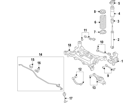 2020 Kia Stinger Rear Suspension Components, Lower Control Arm, Upper Control Arm, Stabilizer Bar Crossmember Complete-Rear Diagram for 55405J5000