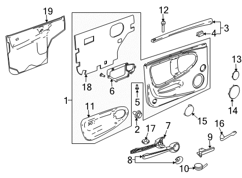 2005 Chevrolet SSR Interior Trim - Door Handle Kit, Front Side Door Inside Diagram for 15230632