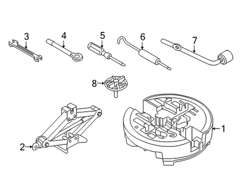 2021 Genesis G90 Jack & Components Clip-Spare Tire Mounting Diagram for 62851-3B100