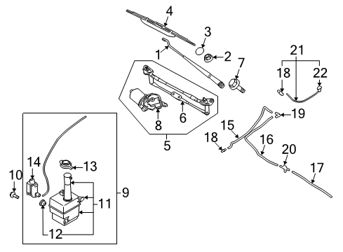 2005 Kia Spectra Wiper & Washer Components Washer Reservoir & Pump Assembly Diagram for 986102F000