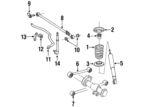 1990 Toyota 4Runner Rear Suspension Components, Lower Control Arm, Upper Control Arm, Stabilizer Bar Spring Upper Insulator Diagram for 48257-35010