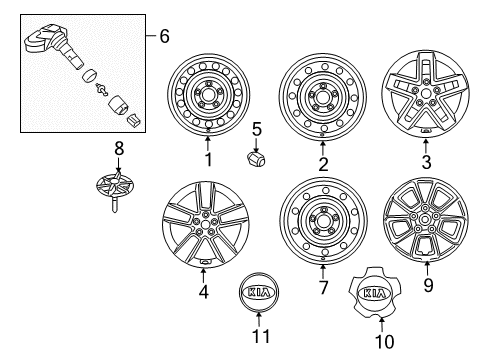 2011 Kia Soul Wheels, Covers & Trim Nut-Hub Diagram for 529502G000