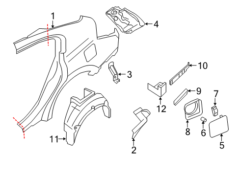 2009 Nissan Altima Quarter Panel & Components, Exterior Trim Fender-Rear, RH Diagram for 78100-JA030