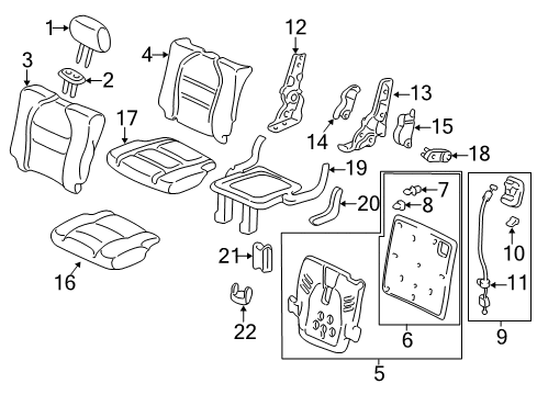 2005 Honda Pilot Rear Seat Components Pad, R. RR. Seat Cushion Diagram for 82135-S9V-A00