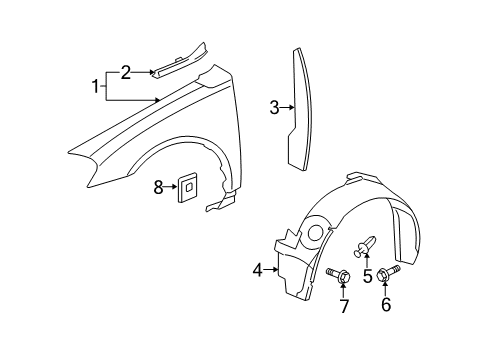 2007 Chevrolet Monte Carlo Fender & Components, Exterior Trim Fender Liner Diagram for 15889232