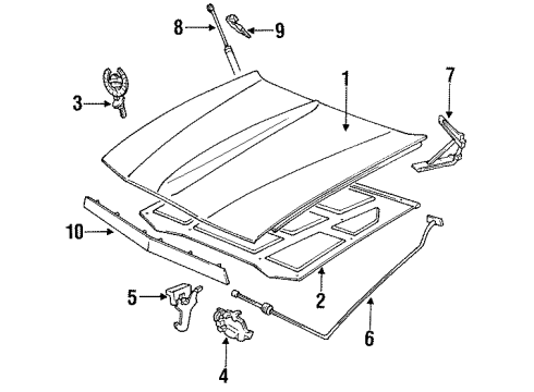 1987 Cadillac Seville Hood & Components Lat Asm-Hood Secondary Diagram for 1634991