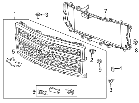 2015 Chevrolet Silverado 1500 Grille & Components Emblem Diagram for 22786809