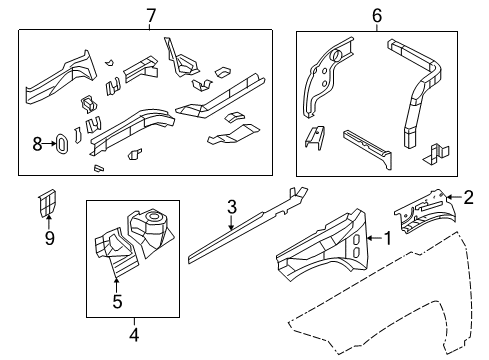 2007 Jeep Compass Structural Components & Rails WHEELHOUS-Front Inner Diagram for 68002058AD