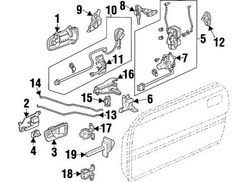1996 Acura TL Front Door Handle Assembly, Right Front Inside Diagram for 72120-SW5-003