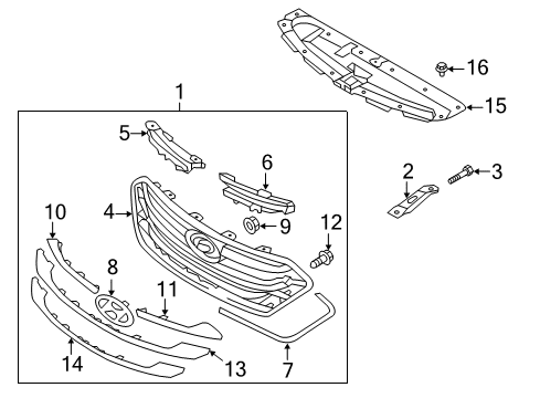 2013 Hyundai Santa Fe Sport Grille & Components Radiator Grille Assembly Diagram for 86350-2W010
