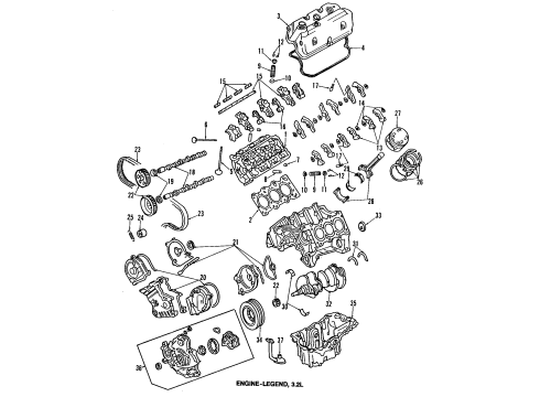 1991 Acura Legend Engine Parts, Mounts, Cylinder Head & Valves, Camshaft & Timing, Oil Pan, Oil Pump, Crankshaft & Bearings, Pistons, Rings & Bearings Mounting, Middle (Hard) Diagram for 50820-SP0-A01
