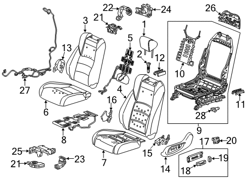 2020 Honda Accord Power Seats HEADREST ASSY., FR. *NH900L* (LEA) (DEEP BLACK) Diagram for 81140-TVA-L22ZA