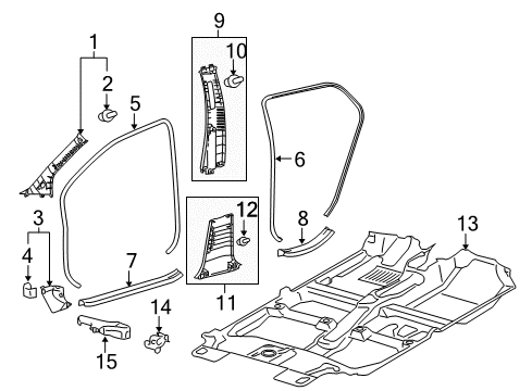 2014 Toyota Yaris Interior Trim - Pillars, Rocker & Floor Cowl Trim Diagram for 62111-0D120-C0