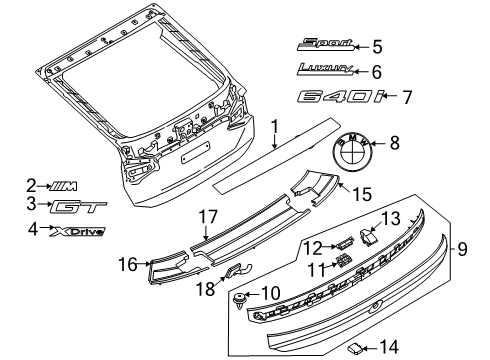 2019 BMW 640i xDrive Gran Turismo Exterior Trim - Lift Gate Cover, Top Diagram for 51627462961