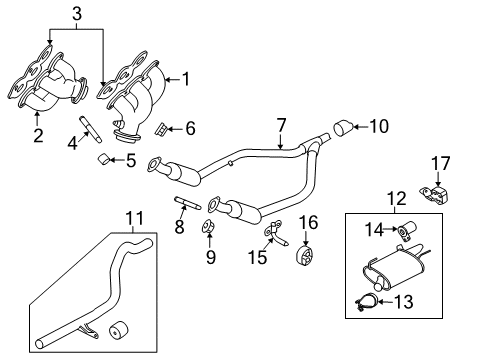 2010 Ford Mustang Exhaust Components, Exhaust Manifold Muffler Insulator Diagram for 4R3Z-5A262-AA