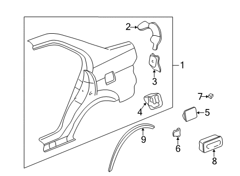 1999 Honda Civic Quarter Panel & Components, Exterior Trim Extension, R. RR. Gutter Diagram for 63320-S01-A00ZZ