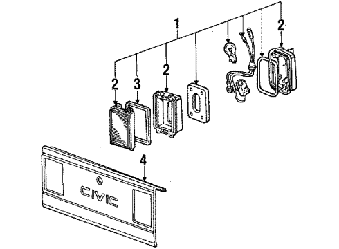 1985 Honda Civic Backup Lamps Lens, R. Diagram for 34151-SB4-671