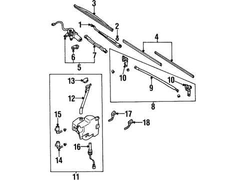 1996 Nissan 300ZX Wiper & Washer Components Window Wiper Blade Assembly Diagram for 28890-1M200