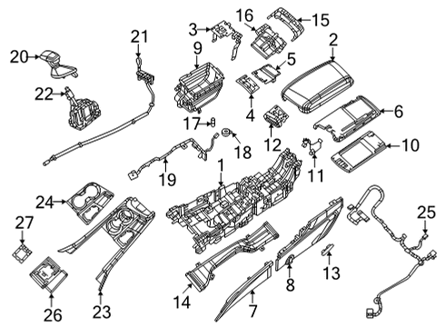 2022 Dodge Durango Center Console Tray-Floor Console Diagram for 68520029AA