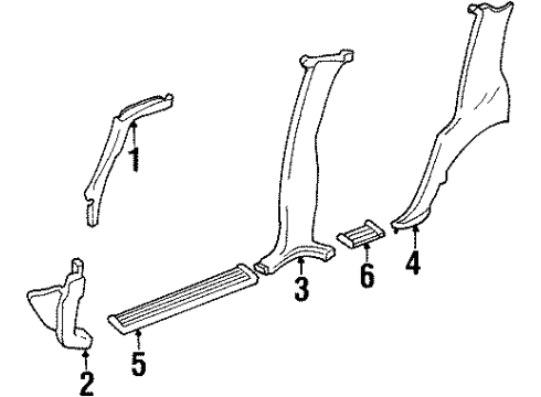 1998 GMC K2500 Suburban Interior Trim - Pillars, Rocker & Floor MOLDING, Body Interior Trim Diagram for 15989832