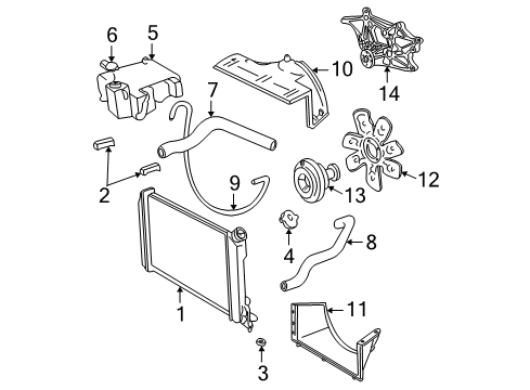 2004 GMC Sonoma Radiator & Components, Cooling Fan Radiator Upper Hose Assembly Diagram for 15196829