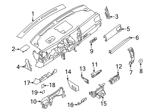 2021 Nissan Titan Cluster & Switches, Instrument Panel Cover Instrument Lower, Center Diagram for 68922-EZ00A