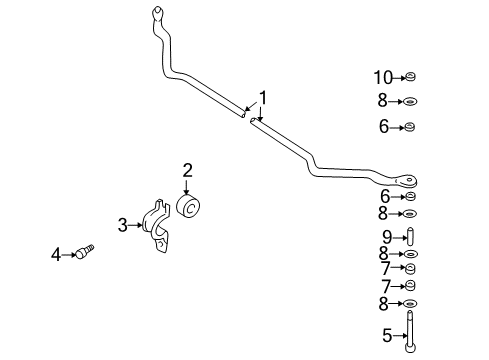 2004 Nissan Xterra Stabilizer Bar & Components - Front Bolt Diagram for 54618-1Z600