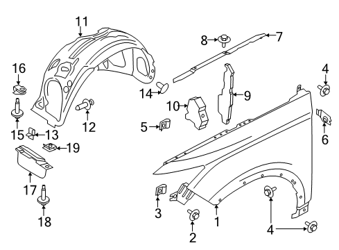 2019 Lincoln MKC Fender & Components Rear Insulator Diagram for EJ7Z-16071-A