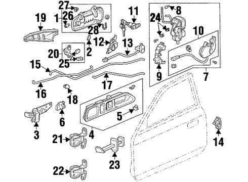1998 Honda Prelude Door & Components Handle Assembly, Right Front Door (Outer) (Starlight Black Pearl) Diagram for 72140-SW5-Y01ZM