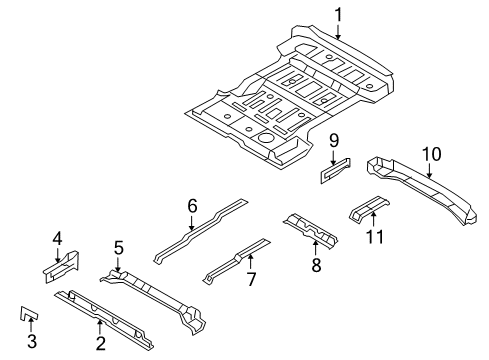 2009 Kia Borrego Rear Body - Floor & Rails Member Assembly-Rear Floor Diagram for 657232J100