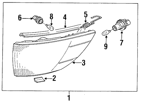 1991 Eagle Summit Side Marker & Signal Lamps Lamp Asm Combination Front RH Diagram for MB541768